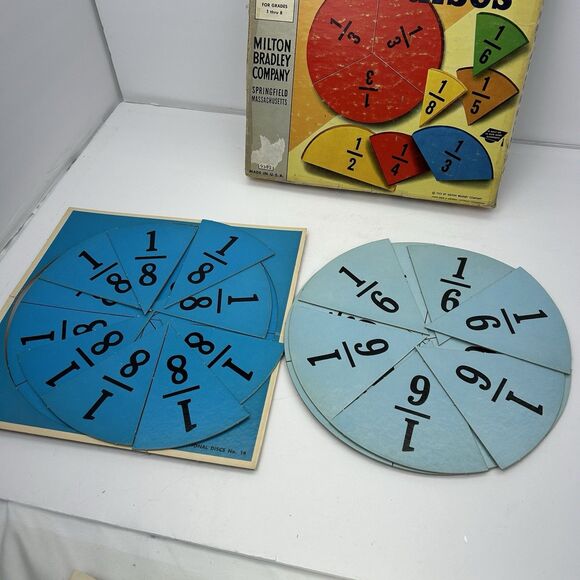 Vintage 1955 Milton Bradley Fraction Discs #9382 Learning Homeschool Education - Picture 9 of 13